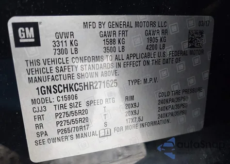 2017 Chevrolet Suburban Lt from USA, damaged, VIN 1GNSCHKC5HR271625